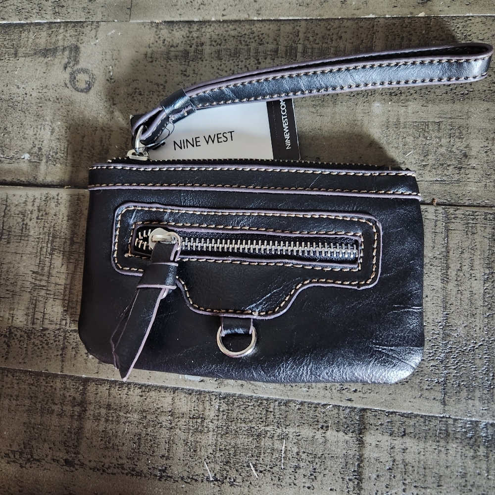 Nine West Black Wristlet with Front Zipper